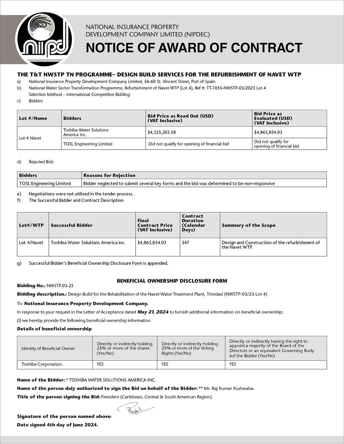 THE T&T NWSTP TN PROGRAMME - DESIGN BUILD SERVICES