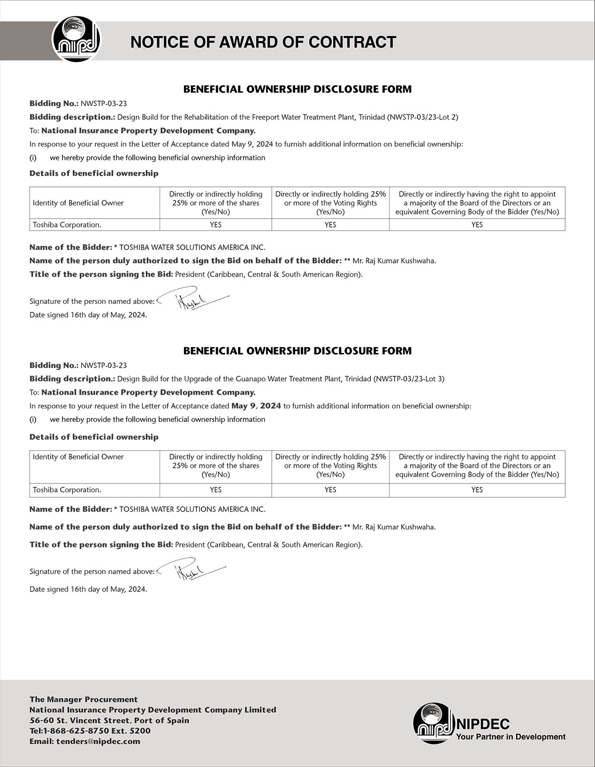 THE T&T NWSTP TN PROGRAMME - DESIGN BUILD SERVICES