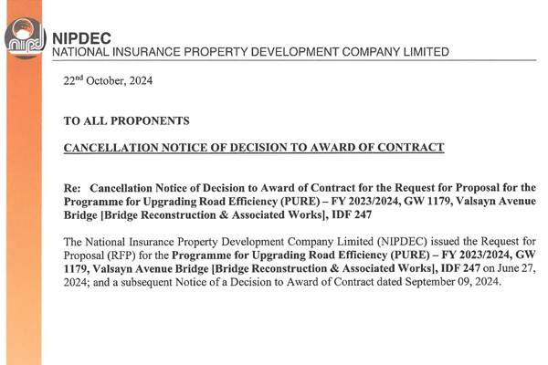 Cancellation Notice of Decision to Award of Contract