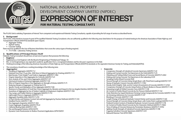 Expression of Interest for Material Testing Consultants