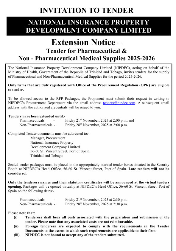 Tender for the supply of Pharmaceutical and Non-Pharmaceutical Medical Supplies for the period 2025-2026 Extension